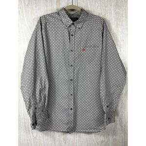 Ariat Western Shirt XL Gray Red White Geometric‎ Cotton Rodeo Cowboy Button Down